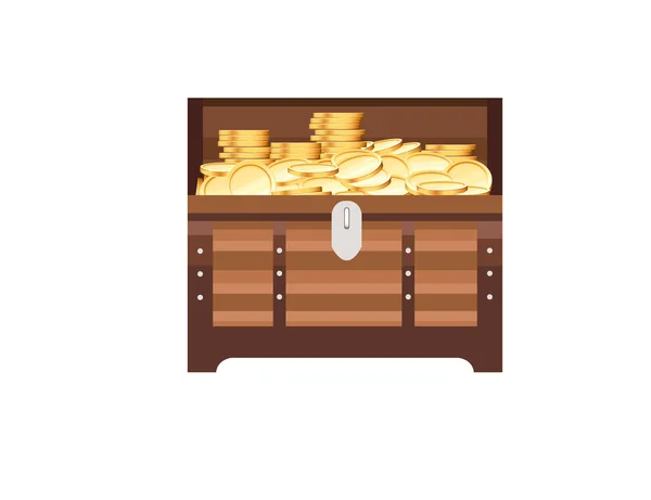 Ξύλινο Ανοιχτό Στήθος Χρυσά Νομίσματα Πειρατής Κουτί Θησαυρού Παιχνίδι Asset — Διανυσματικό Αρχείο