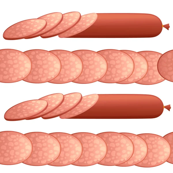 Naadloos Patroon Van Gesneden Stuk Gerookte Worst Vector Illustratie Witte — Stockvector