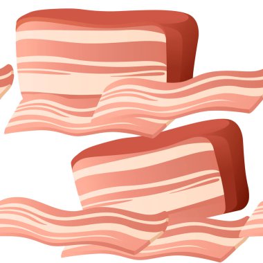 Beyaz arka planda dilimlenmiş pastırma vektör çiziminin kusursuz deseni