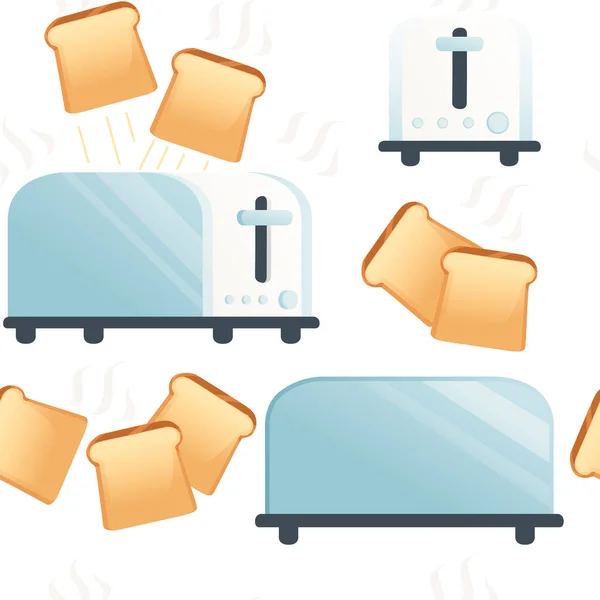 Безшовний візерунок металевий глянсовий тостер для домашнього використання тостер з різних кутів Векторні ілюстрації на білому тлі — стоковий вектор