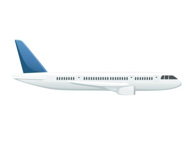 Beyaz arka planda beyaz yolcu uçağı yan görünüm vektör çizimi