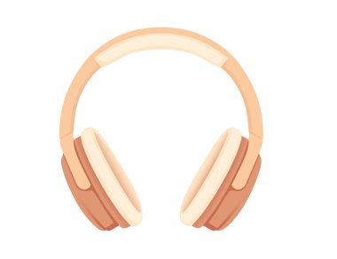 Kablosuz bluetooth bej rengi Over- Ear Kulaklıklar beyaz arkaplanda düz vektör çizimi