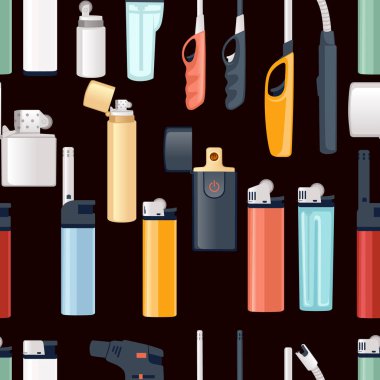 Mutfak için pürüzsüz plastik ve metal çakmak deseni ya da koyu arkaplanda sigara gazı tüttürücü aksesuar çizimi