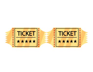 Beyaz arka planda altın tasarım vektör illüstrasyonlu iki tek kişilik sinema bileti