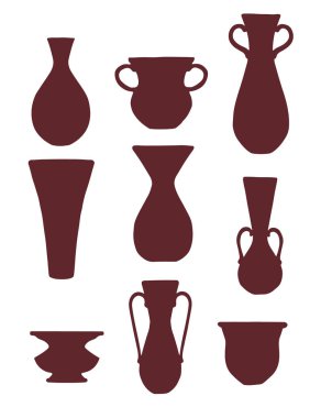 Kahverengi siluet set dekoratif kil sürahi modern sürahi tasarım vektör çizimi beyaz arkaplan izole