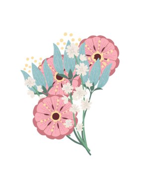 Farklı çiçek desenli desenli desenli çiçek koleksiyonu beyaz arkaplanda izole edilmiş vektör illüstrasyonuyla