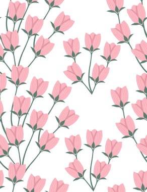 Pembe lalelerin deseni bahar çiçekleri vektör illüstrasyonları beyaz arkaplanda