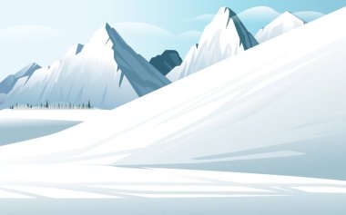 Yatay kış dağ manzarası köknar ormanı ve dağlarla kaplı kar vektörü resimlerini gösterir