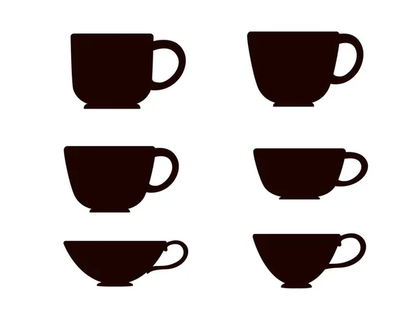 Schwarze Silhouette Set Tee Oder Kaffeetasse Vektor Illustration Auf Weißem — Stockvektor