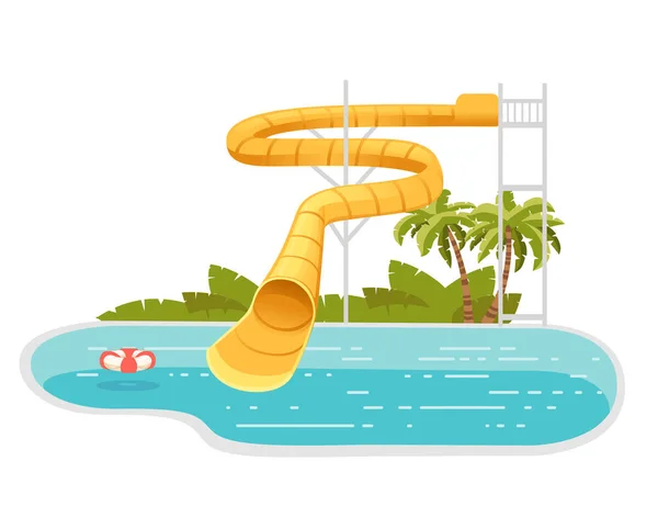 Waterpark Illustration Colored Plastic Screw Slides Pool Palm Tree Shore — Stock Vector