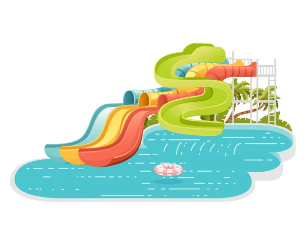 Vattenpark Illustration Med Färgade Plast Skruv Diabilder Och Pool Med — Stock vektor