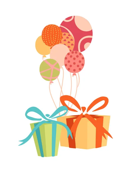 Duas Caixas Presente Com Balões Celebram Ilustração Vetor Projeto Aniversário — Vetor de Stock