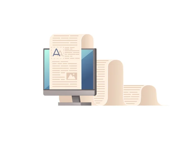 Monitor de computador com longa lista de papel educação on-line conceito vetor ilustração em fundo branco — Vetor de Stock