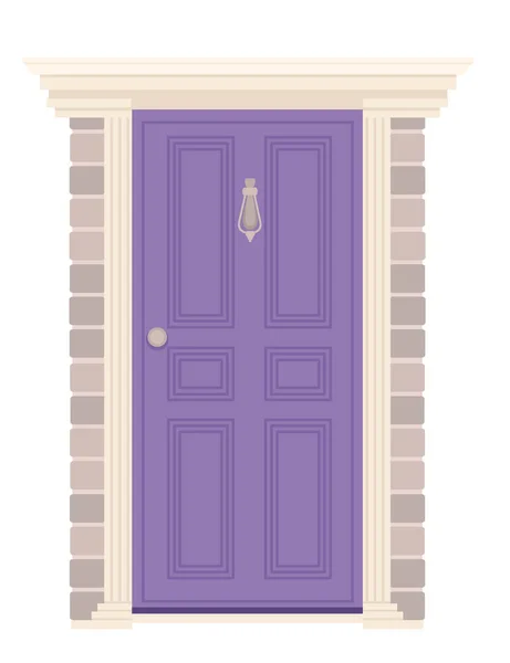 Puerta retro de madera púrpura con ilustración de vector de vidrio sobre fondo blanco — Vector de stock