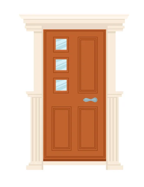 Помаранчеві дерев'яні ретро двері зі склом Векторні ілюстрації на білому фоні — стоковий вектор