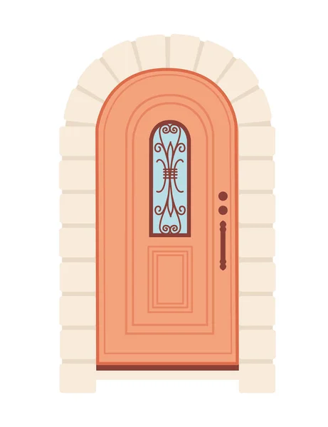 Puerta retro de madera beige con ilustración vectorial de vidrio sobre fondo blanco — Vector de stock