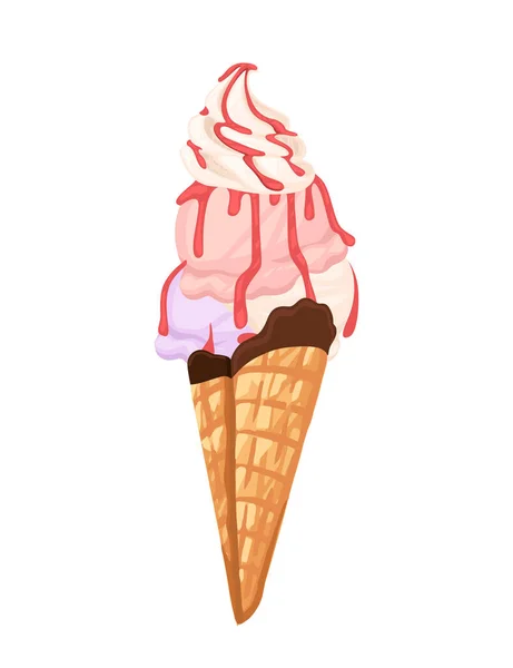 Cono de helado con ilustración de vectores de mermelada de fruta aislada sobre fondo blanco — Vector de stock