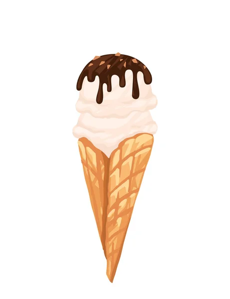 在白色背景上分离的带有巧克力矢量图解的冰淇淋锥 — 图库矢量图片