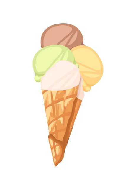 Cone de sorvete com quatro bolas de ilustração vetorial isolado no fundo branco — Vetor de Stock