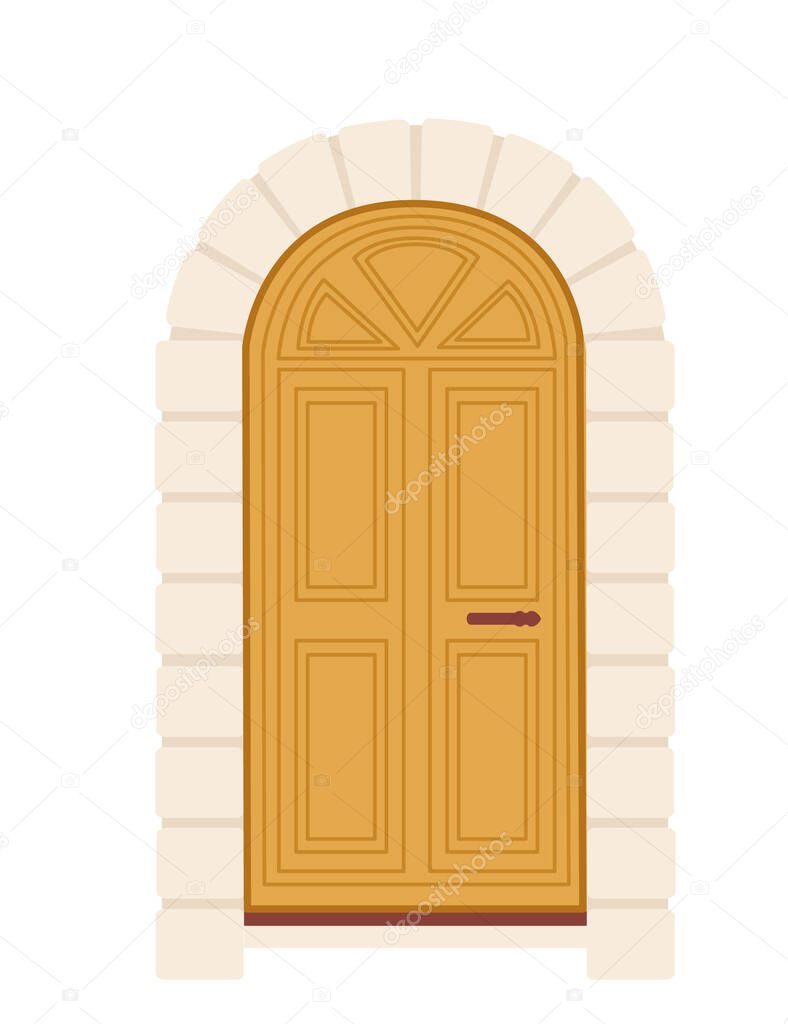Yellow wooden retro door with glass vector illustration on white background