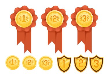 Beyaz arkaplanda işaret ya da madalyon ödülleri vektör illüstrasyonu koleksiyonu.