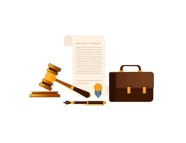 Juge Gavel Mandat Arrêt Illustration Vectorielle Valise Sur Fond Blanc — Image vectorielle