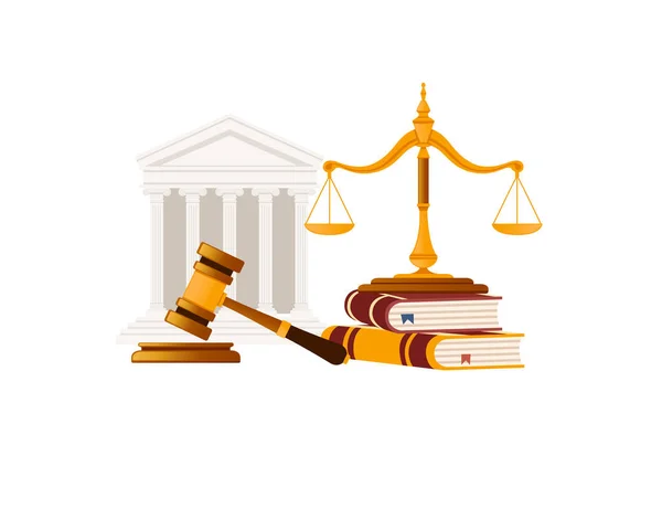 具有法官权杖和白色背景的司法向量标度的简化法院 — 图库矢量图片