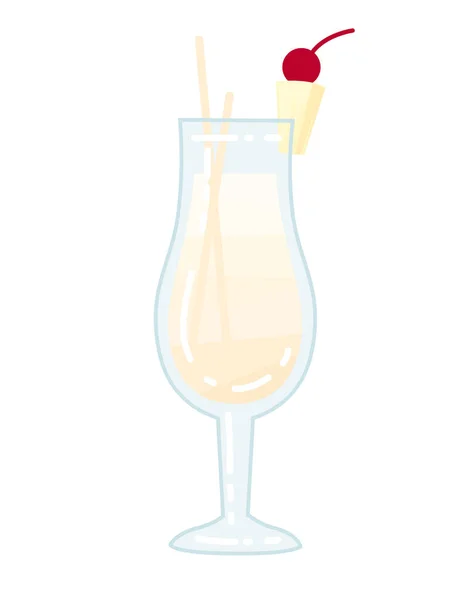 Αλκοολούχο Κοκτέιλ Pina Colada Ποτήρι Καλαμάκια Και Φέτα Ανανά Κεράσι — Διανυσματικό Αρχείο