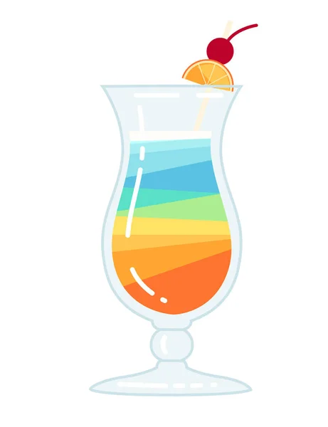 Alkoholischer Cocktail Regenbogen Glas Mit Trinkhalmen Und Orangenscheibe Mit Kirschbeerenvektor — Stockvektor