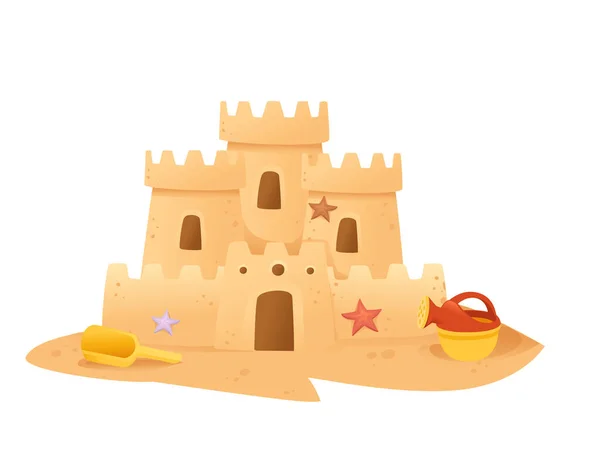 Château Sable Sur Plage Heureuse Enfance Passe Temps Bâtiment Vectoriel — Image vectorielle