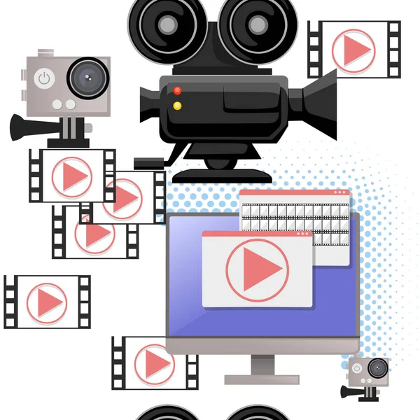 Padrão Sem Costura Vídeo Filme Produção Cinematografia Conceito Media Player — Vetor de Stock