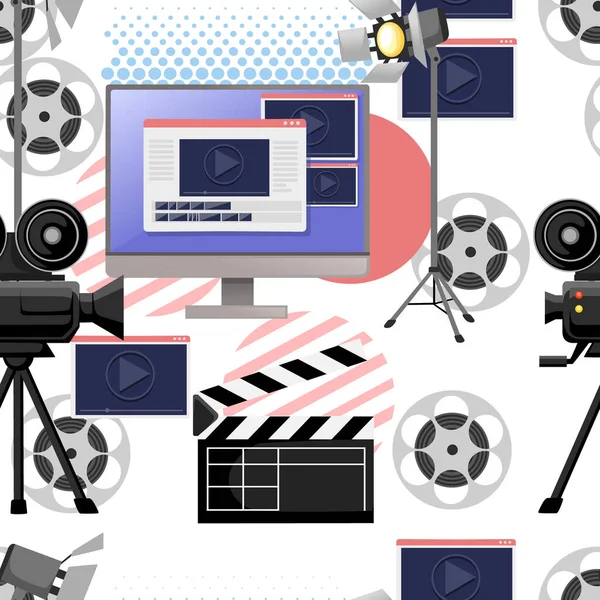 Padrão Sem Costura Vídeo Filme Produção Cinematografia Conceito Media Player — Vetor de Stock