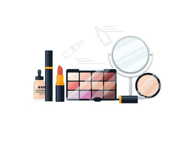 Set Van Cosmetische Items Vector Illustratie Witte Achtergrond — Stockvector