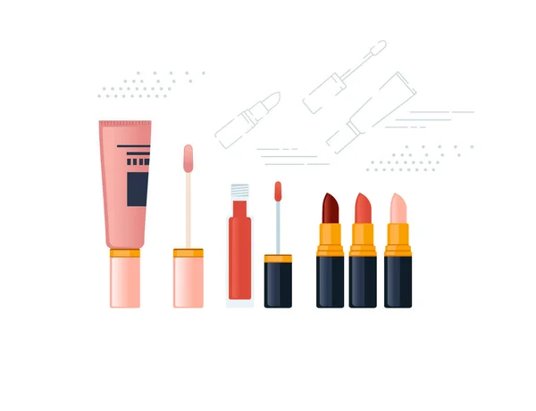 Conjunto Itens Cosméticos Ilustração Vetorial Sobre Fundo Branco — Vetor de Stock