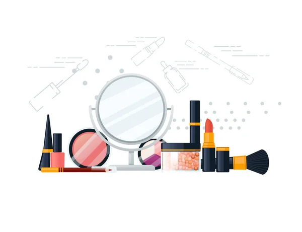 Conjunto Itens Cosméticos Ilustração Vetorial Sobre Fundo Branco — Vetor de Stock