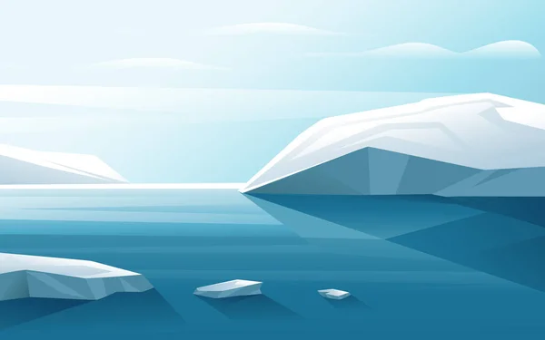 氷山の青い水と澄んだ空のベクトル図と自然冬の北極の風景水平方向のビュー — ストックベクタ