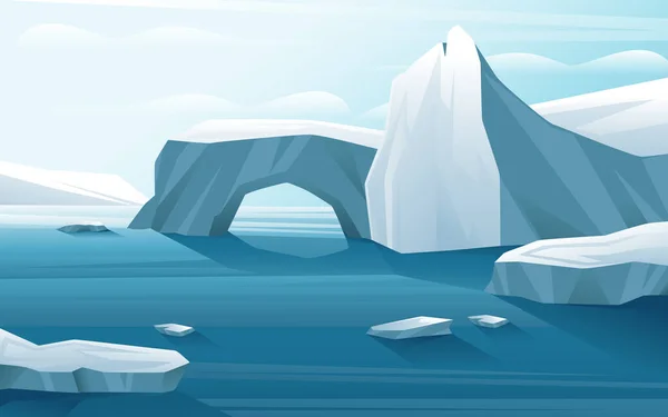 Naturaleza Invierno Paisaje Ártico Con Iceberg Agua Azul Cielo Claro — Vector de stock