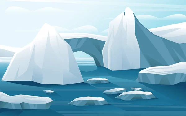 Natureza Inverno Paisagem Ártica Com Iceberg Água Azul Céu Claro — Vetor de Stock