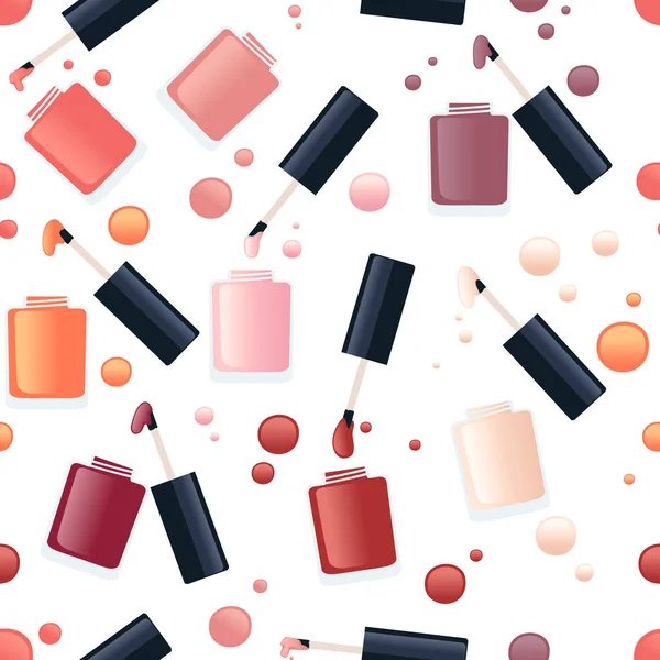 Naadloos Patroon Van Nagellak Met Verschillende Kleuren Cosmetische Items Vector — Stockvector