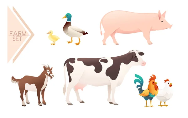 Set Animali Domestici Fattoria Vettoriale Illustrazione Sfondo Bianco — Vettoriale Stock