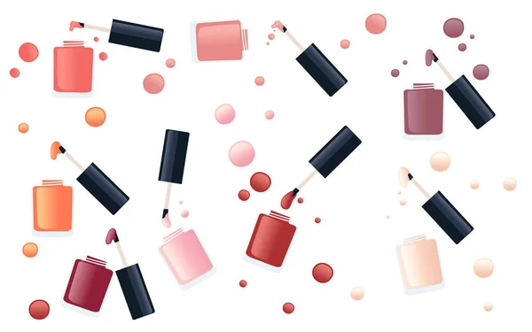 Collectie Van Nagellak Met Verschillende Kleuren Cosmetische Items Vector Illustratie — Stockvector