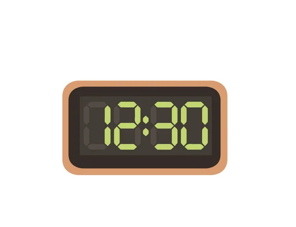 Modern alarm clock with digital display and green numbers vector illustration on white background — Stock Vector