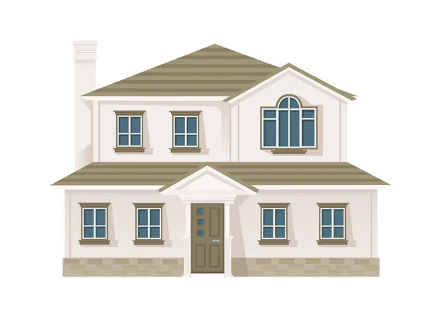 Cottage house with doors and windows olive color residential building vector illustration on white background — Stock Vector