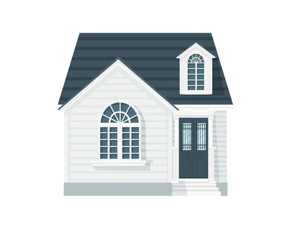 Vendégház ajtó és ablak kék színű lakóépület vektor illusztráció fehér háttér — Stock Vector