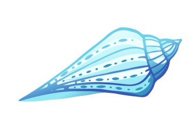 Blue conical shell with spotted pattern and stripes. Gradient from light turquoise to deep blue. Sharp pointed tip and wide base with ribbed texture detail. Vector illustration isolated on white.