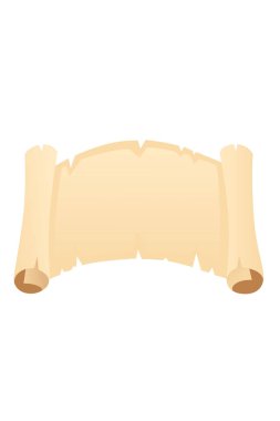 Horizontal parchment scroll with curved edges. Beige aged paper banner with rolled ends. Blank medieval document template for text and messages. Classic vintage manuscript design. Vector illustration.