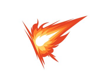 Çapraz alev oku yukarı doğru hareket ediyor. Sarı röfleli turuncu ve kırmızı ateş yolu. Hız ve enerji kavramları için hareket etkisi. Dinamik yanma elementi. Beyaz üzerine vektör illüstrasyonu.