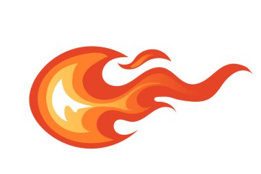 Horizontal flame stream with wavy motion. Orange and red fire flowing right with yellow highlights. Dynamic blazing trail for speed effects. Hot burning design. Vector illustration.