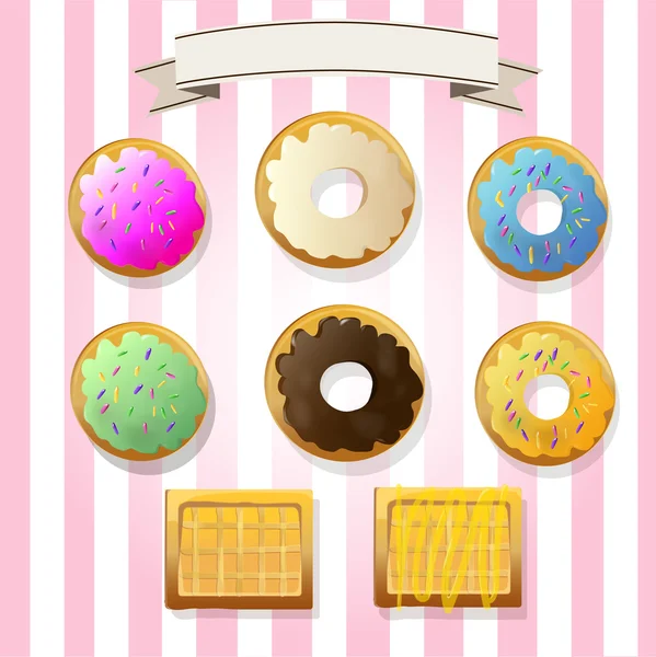 Donuts et gaufrettes — Image vectorielle