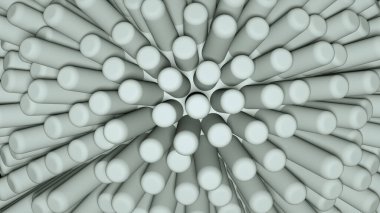 Etrafında sivri uçlu çubuklar olmayan gri topun 3 boyutlu görüntüsü, yakın plan..